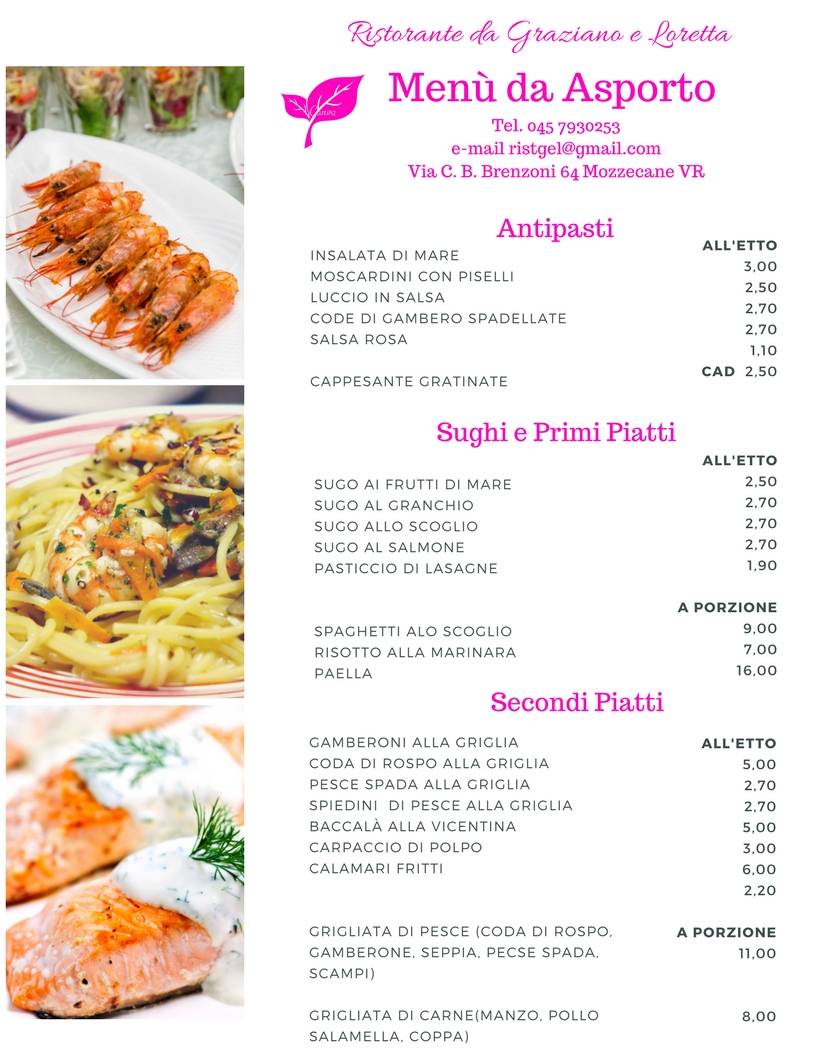 Menù da asporto delle Feste